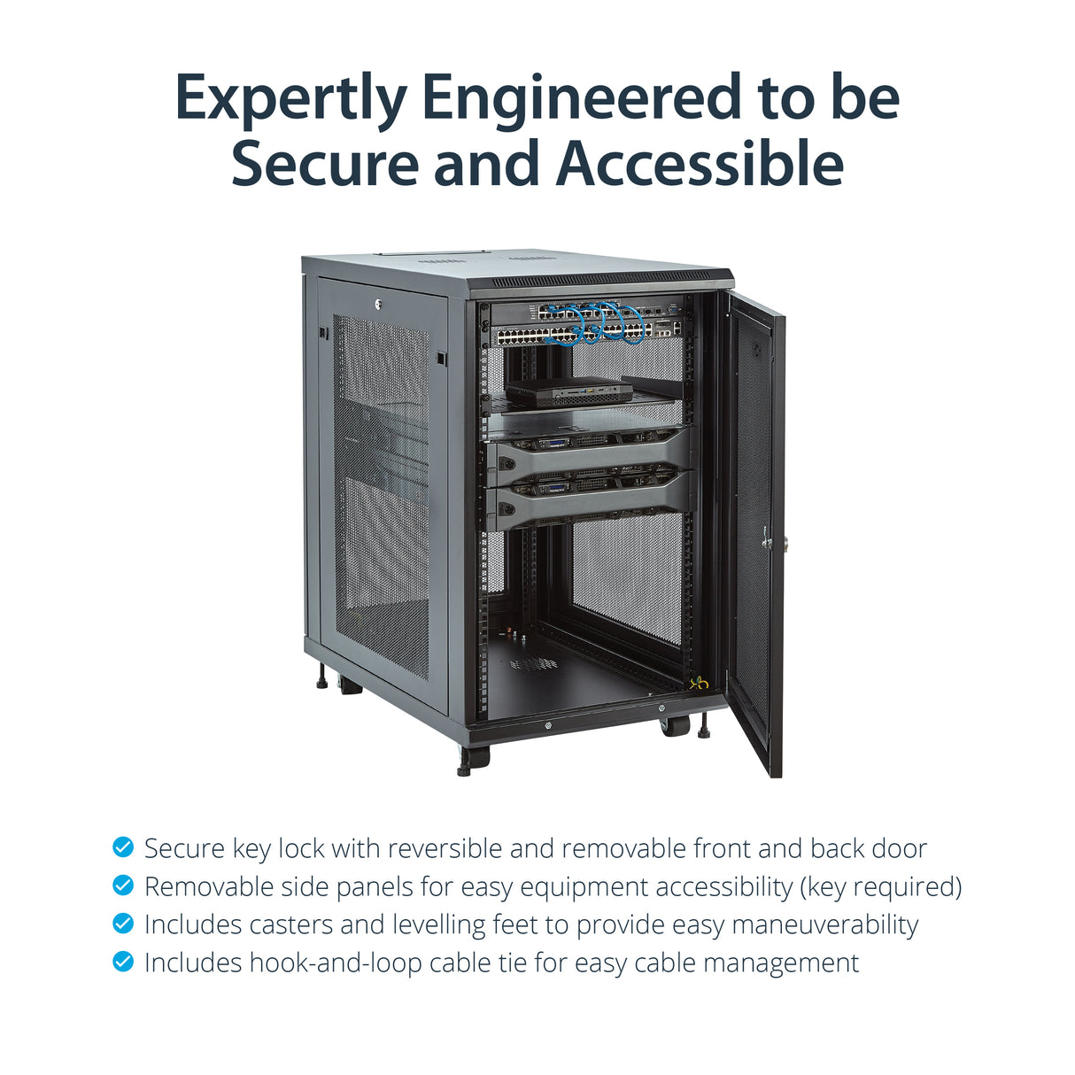 StarTech.com 4-Post 18U Server Rack Cabinet, Lockable 19" Data Rack Cabinet for Computer / AV / IT Equipment, Office / Home Network Rack with Casters & Adjustable Mounting Rails