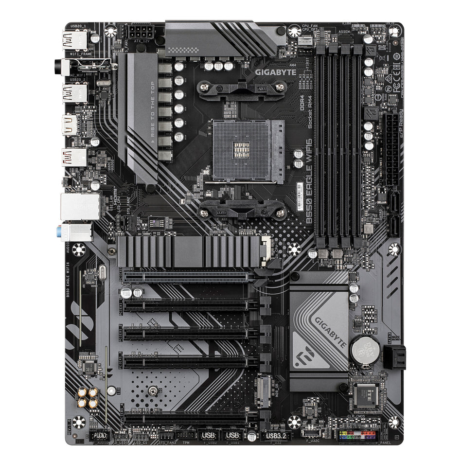 GIGABYTE B550 EAGLE WIFI6 Motherboard - AMD Ryzen 5000 G-Series CPUs, 10+3+1 Phases VRM, up to 3200MHz DDR4, 1xPCIe 4.0 + 1xPCIe 3.0 M.2, 1GbE LAN, WIFI 6, USB 3.2 Gen 2