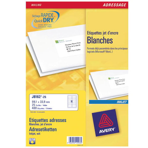 Avery J8162-25 addressing label White