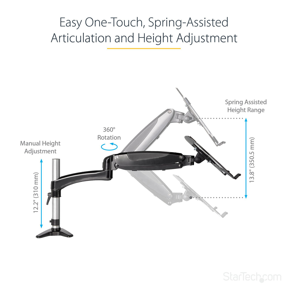 StarTech.com Desk Mount Laptop Arm - Full Motion Articulating Arm for Laptop or Single 34" Monitor - VESA Mount Laptop Tray Bracket - Ergonomic Adjustable Notebook Stand - Desk-Clamp