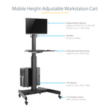 StarTech.com Mobile Workstation Cart with Monitor Mount, CPU/PC Holder, Keyboard Tray - Ergonomic Height Adjustable Desktop Computer Cart - Rolling Mobile Standing Workstation on Wheels