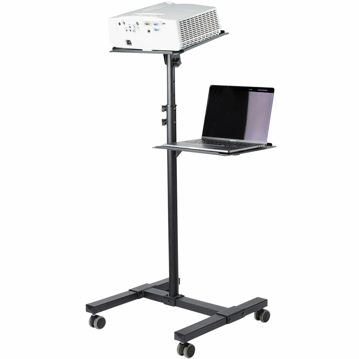 StarTech.com Mobile Projector and Laptop Stand/Cart - Heavy Duty Portable Projector Stand (2 Shelves, hold 22lb/10kg each) - Height Adjustable Rolling Presentation Cart w/Lockable Wheels