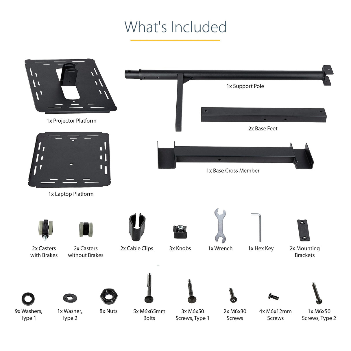 StarTech.com Mobile Projector and Laptop Stand/Cart - Heavy Duty Portable Projector Stand (2 Shelves, hold 22lb/10kg each) - Height Adjustable Rolling Presentation Cart w/Lockable Wheels