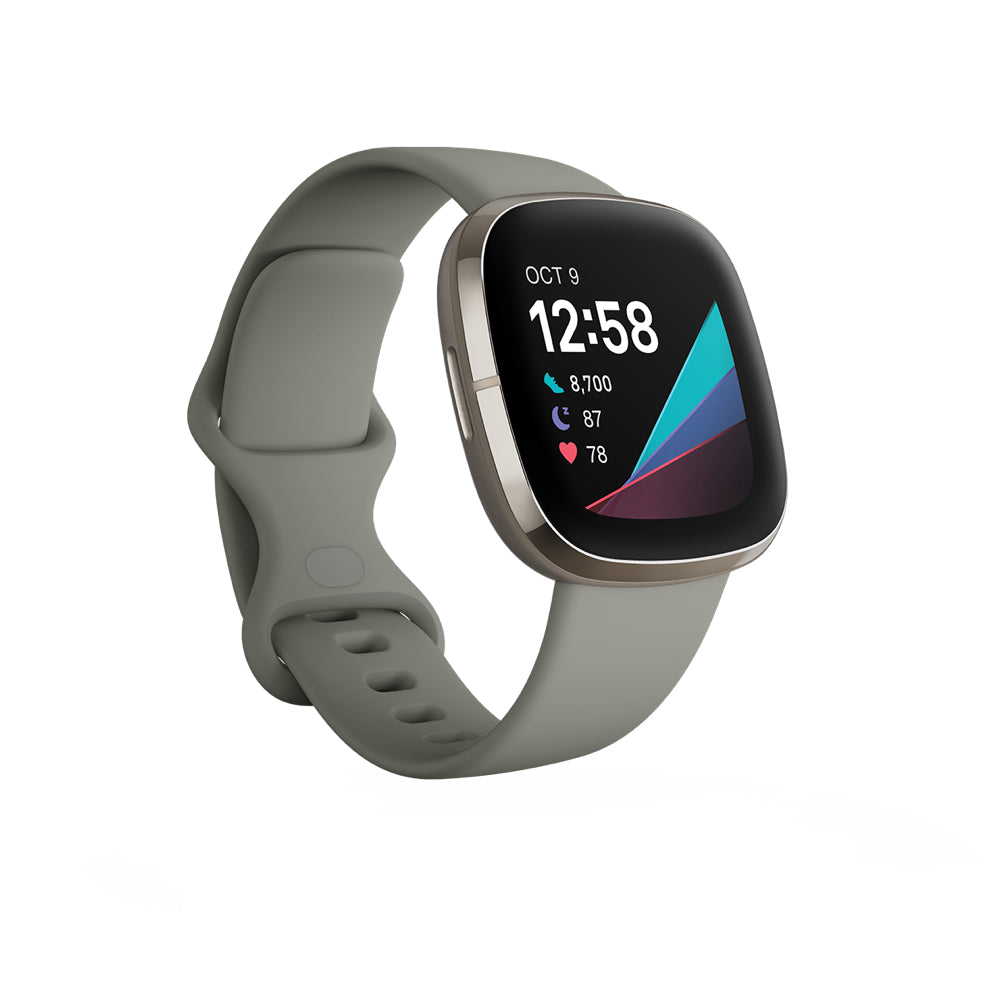 Fitbit Versa Sense Sage Grey Silver AMOLED Digital Touchscreen Wi-Fi GPS (satellite)