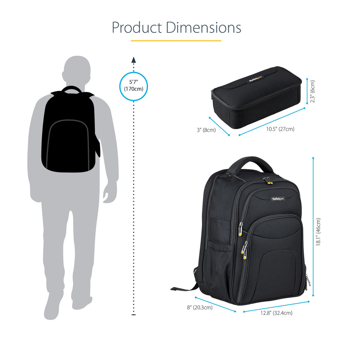 StarTech.com 17.3" Laptop Backpack with Removable Accessory Organizer Case - Professional IT Tech Backpack for Work/Travel/Commute - Ergonomic Computer Bag - Durable Ballistic Nylon - Notebook/Tablet Pockets