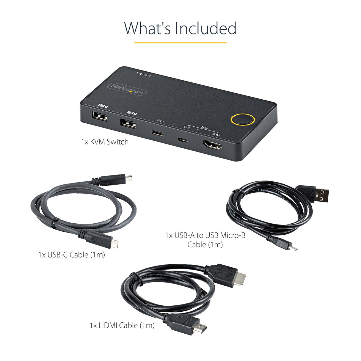 StarTech.com 2 Port Hybrid USB-A + HDMI & USB-C KVM Switch - Single 4K 60Hz HDMI 2.0 Monitor - Compact Desktop and/or Laptop HDMI KVM Switch - USB Bus Powered - Thunderbolt 3 Compatible