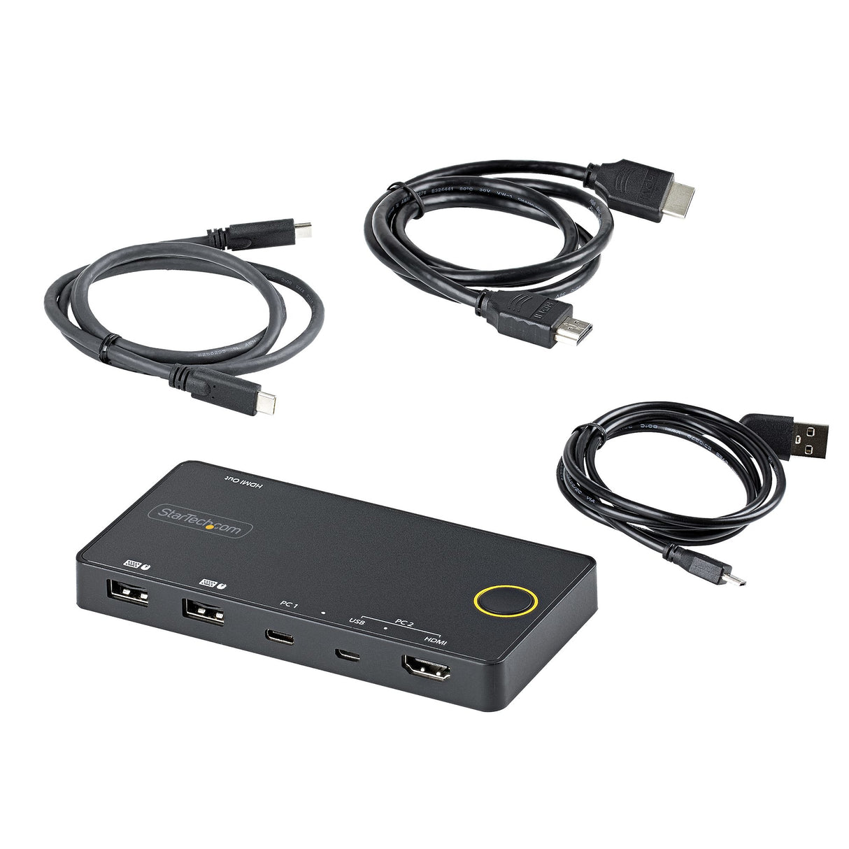 StarTech.com 2 Port Hybrid USB-A + HDMI & USB-C KVM Switch - Single 4K 60Hz HDMI 2.0 Monitor - Compact Desktop and/or Laptop HDMI KVM Switch - USB Bus Powered - Thunderbolt 3 Compatible