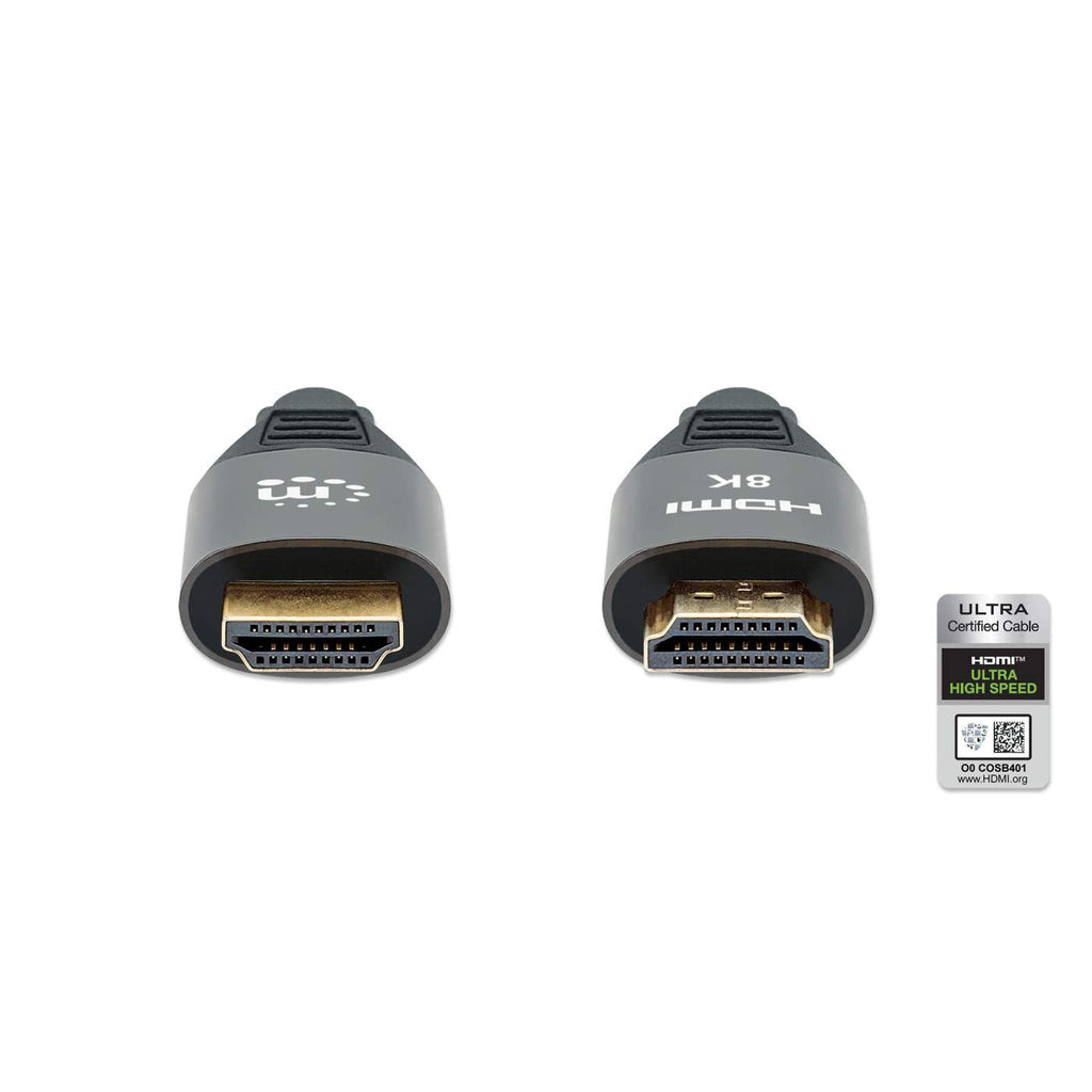 Manhattan HDMI Cable with Ethernet, 8K@60Hz (Ultra High Speed), 2m (Braided), Male to Male, Black, 4K@120Hz, Ultra HD 4k x 2k, Fully Shielded, Gold Plated Contacts, Lifetime Warranty, Polybag