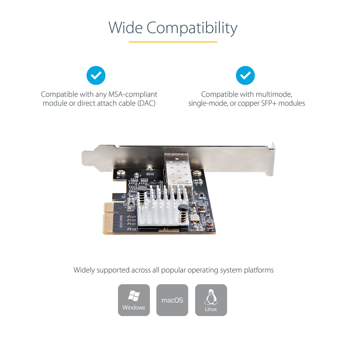 StarTech.com 10G PCIe SFP+ Card - Single SFP+ Port Network Adapter - Open SFP+ for MSA-Compliant Modules/Direct-Attach Cables - 10 Gigabit Fiber PCIe NIC - PCI Express SFP+ Network Card