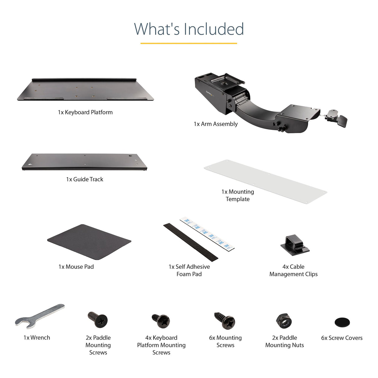 StarTech.com Under Desk Keyboard Tray - Full Motion & Height Adjustable Keyboard and Mouse Tray, 10"x26" Platform - Ergonomic Desk Mount Computer Keyboard Tray with Mouse Pad & Wrist Rest