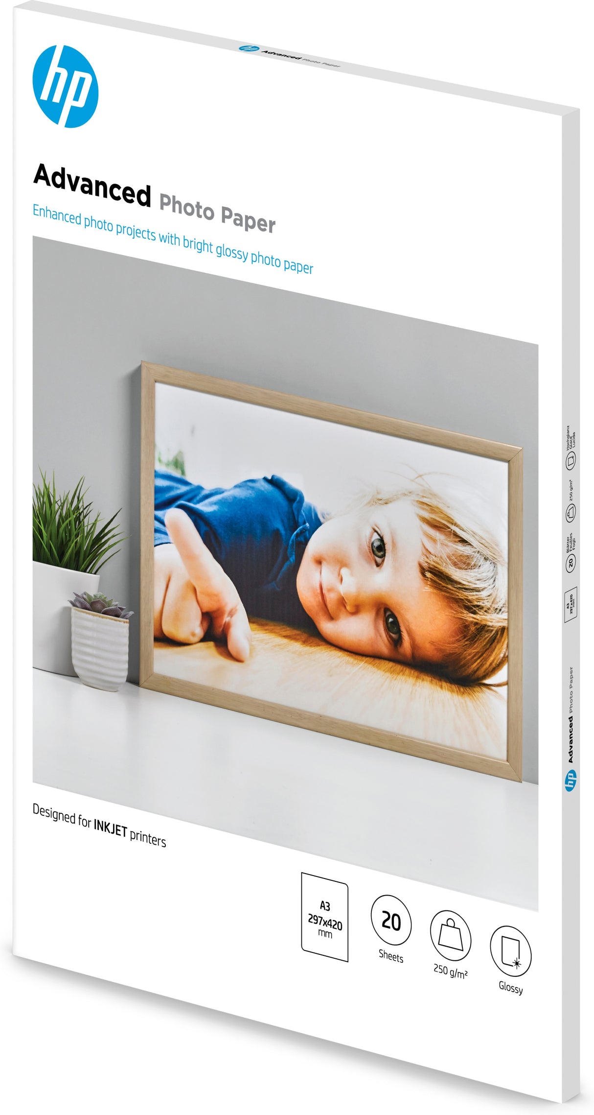 HP Advanced Photo Paper, Glossy, 250 g/m2, A3 (297 x 420 mm), 20 sheets