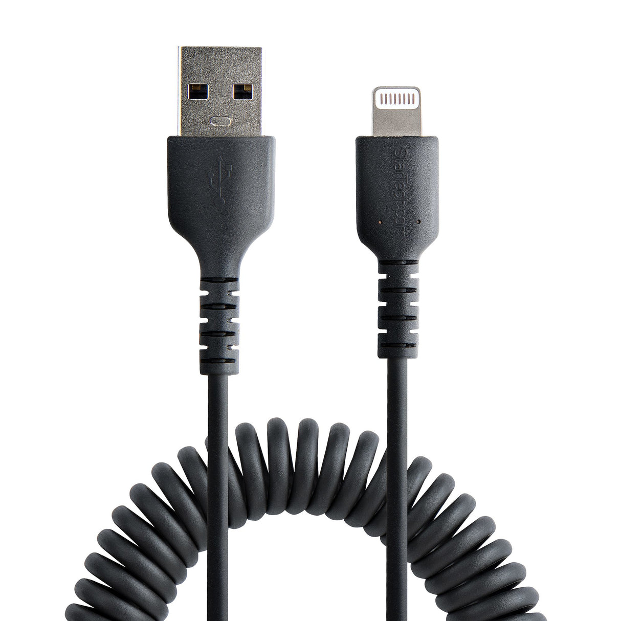 StarTech.com 50cm (20in) USB to Lightning Cable, MFi Certified, Coiled iPhone Charger Cable, Black, Durable TPE Jacket Aramid Fiber, Heavy Duty Coil Lightning Cable