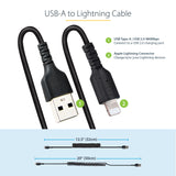 StarTech.com 50cm (20in) USB to Lightning Cable, MFi Certified, Coiled iPhone Charger Cable, Black, Durable TPE Jacket Aramid Fiber, Heavy Duty Coil Lightning Cable