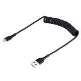 StarTech.com 50cm (20in) USB to Lightning Cable, MFi Certified, Coiled iPhone Charger Cable, Black, Durable TPE Jacket Aramid Fiber, Heavy Duty Coil Lightning Cable