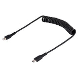 StarTech.com 1m (3ft) USB C to Lightning Cable, MFi Certified, Coiled iPhone Charger Cable, Black, Durable TPE Jacket Aramid Fiber, Heavy Duty Coil Lightning Cable