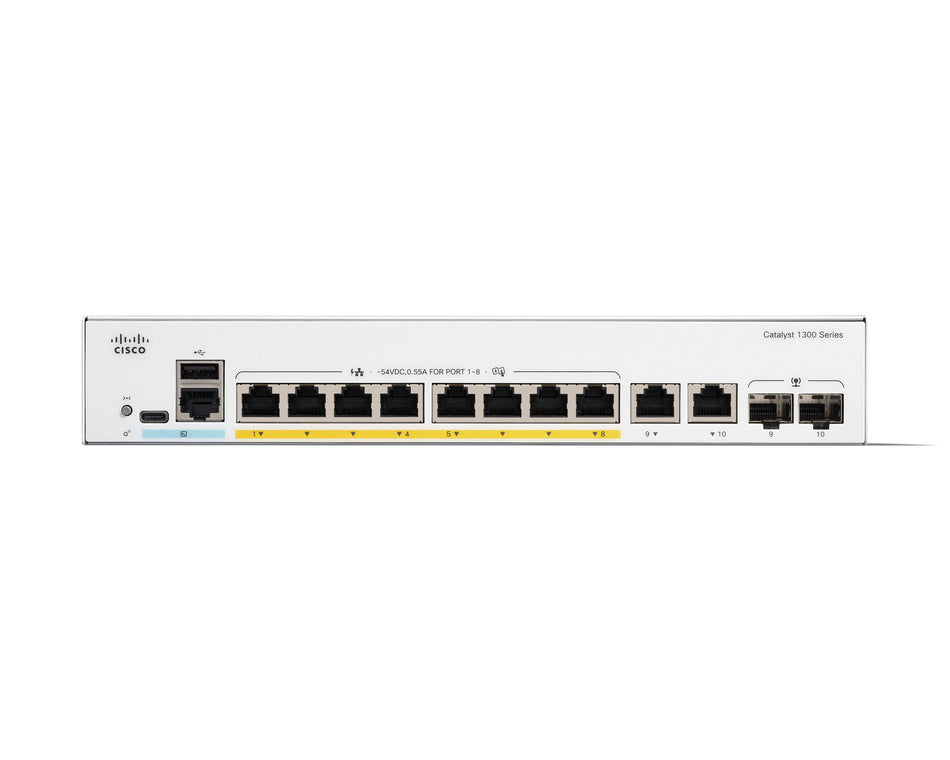 Cisco Catalyst 1300-8FP-2G Managed Switch, 8 Port GE, Full PoE, 2x1GE Combo, Limited Lifetime Protection (C1300-8FP-2G)