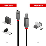 Lindy 2m USB 2.0 Type C to B Cable, Anthra Line