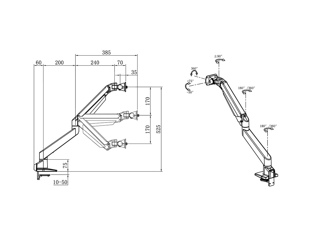 Multibrackets M Gaslift Arm Samsung G7 Single Black