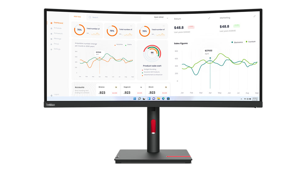 Lenovo ThinkVision T34w-30 LED display 86.4 cm (34") 3440 x 1440 pixels Wide Quad HD Black