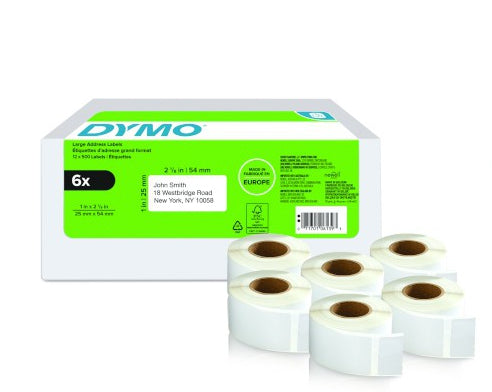 Dymo 2177564 DirectLabel-etikettes 54mm x 25mm 6 x 500 pcs for Dymo 400 Duo/60mm