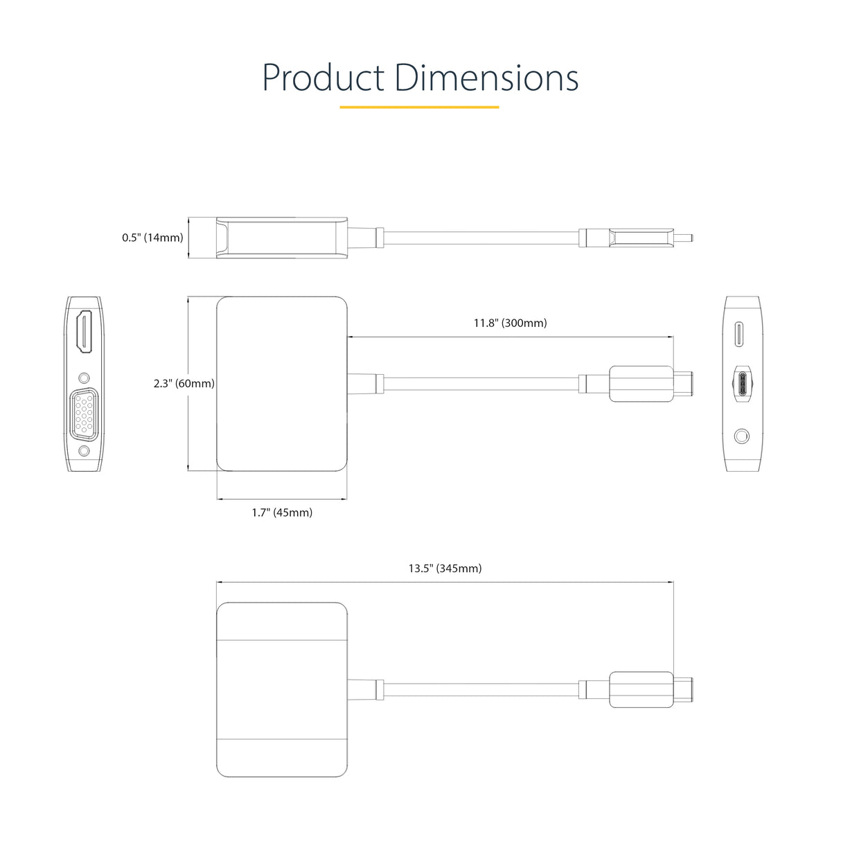 StarTech.com USB C Video Adapter, USB C to HDMI VGA Multiport Adapter, 3.5mm Audio, 4K 60Hz HDR, 100W PD Pass-Through, Thunderbolt 3/4 Compatible - USB C Display Travel Adapter