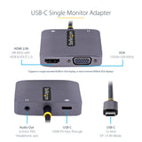 StarTech.com USB C Video Adapter, USB C to HDMI VGA Multiport Adapter, 3.5mm Audio, 4K 60Hz HDR, 100W PD Pass-Through, Thunderbolt 3/4 Compatible - USB C Display Travel Adapter