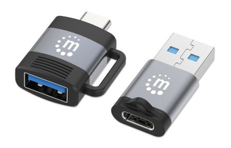 Manhattan 2-Piece Set: USB-C to USB-A and USB-A to USB-C Adapters, Male/Female conversions, 5 Gbps (USB 3.2 Gen1 aka USB 3.0), SuperSpeed USB, Black/Silver, Lifetime Warranty, Polybag