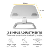 Fellowes Laptop Stand for Desk - Hana LT Laptop Stand for the Home and Office - Adjustable Laptop Stand with 3 Height Adjustments - Max Monitor Size 19", Max Weight 4.5KG - White