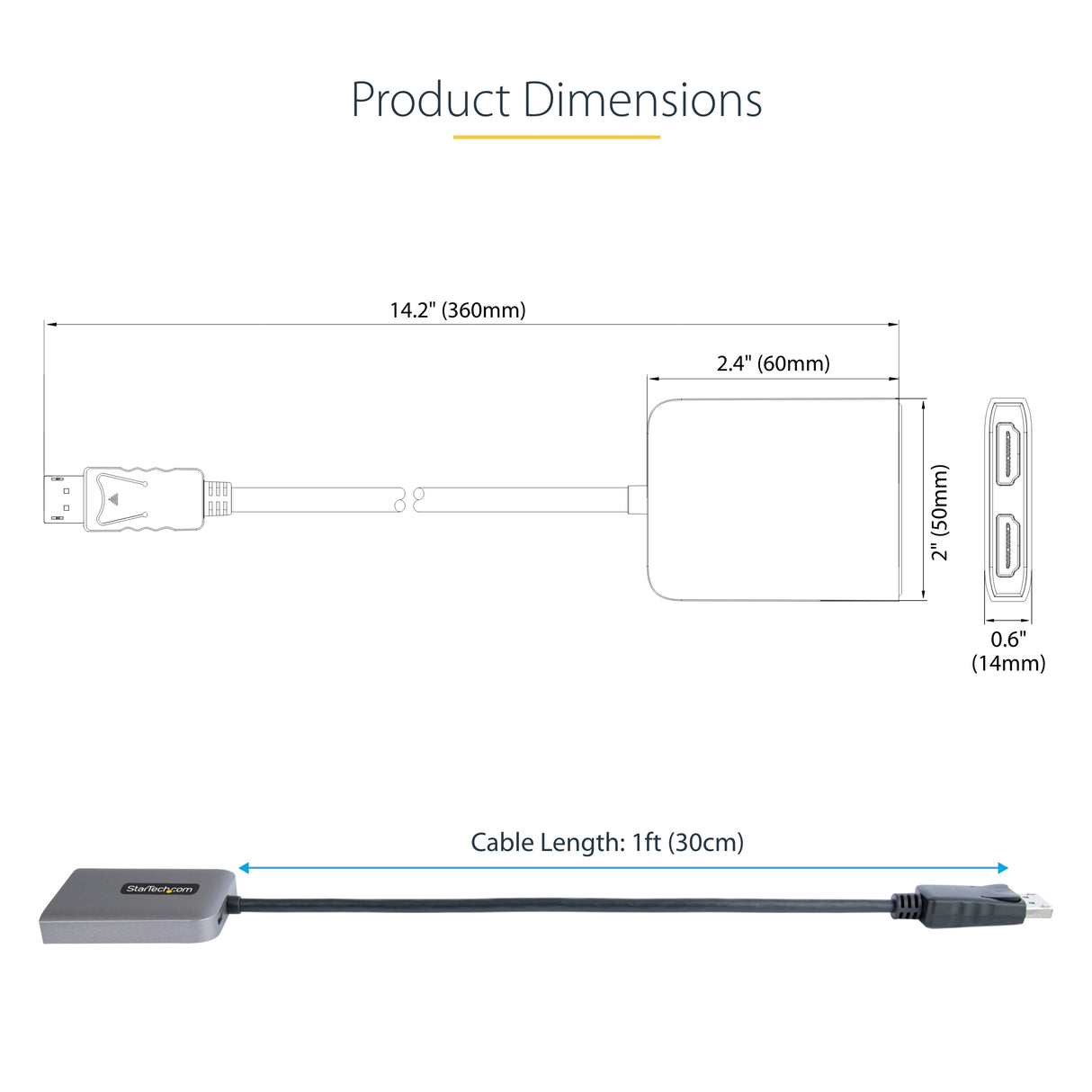 StarTech.com DP to Dual HDMI MST HUB - Dual HDMI 4K 60Hz - DisplayPort Multi Monitor Adapter with 1ft / 30cm cable - DP 1.4 Multi Stream Transport Hub, DSC | HBR3 - DP to HDMI Splitter