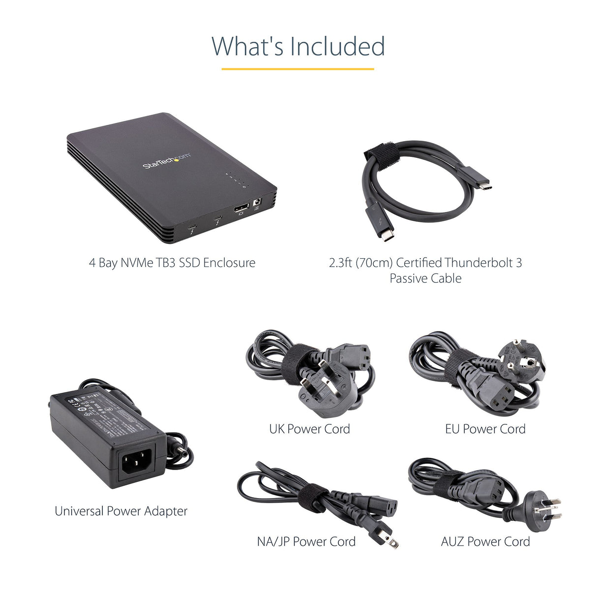 StarTech.com 4 Bay Thunderbolt 3 NVMe Enclosure, For M.2 NVMe SSD Drives, 1x DisplayPort Video/ 2x TB3 Downstream Ports, 40Gbps, 72W Power Supply, External Hard Drive Enclosure