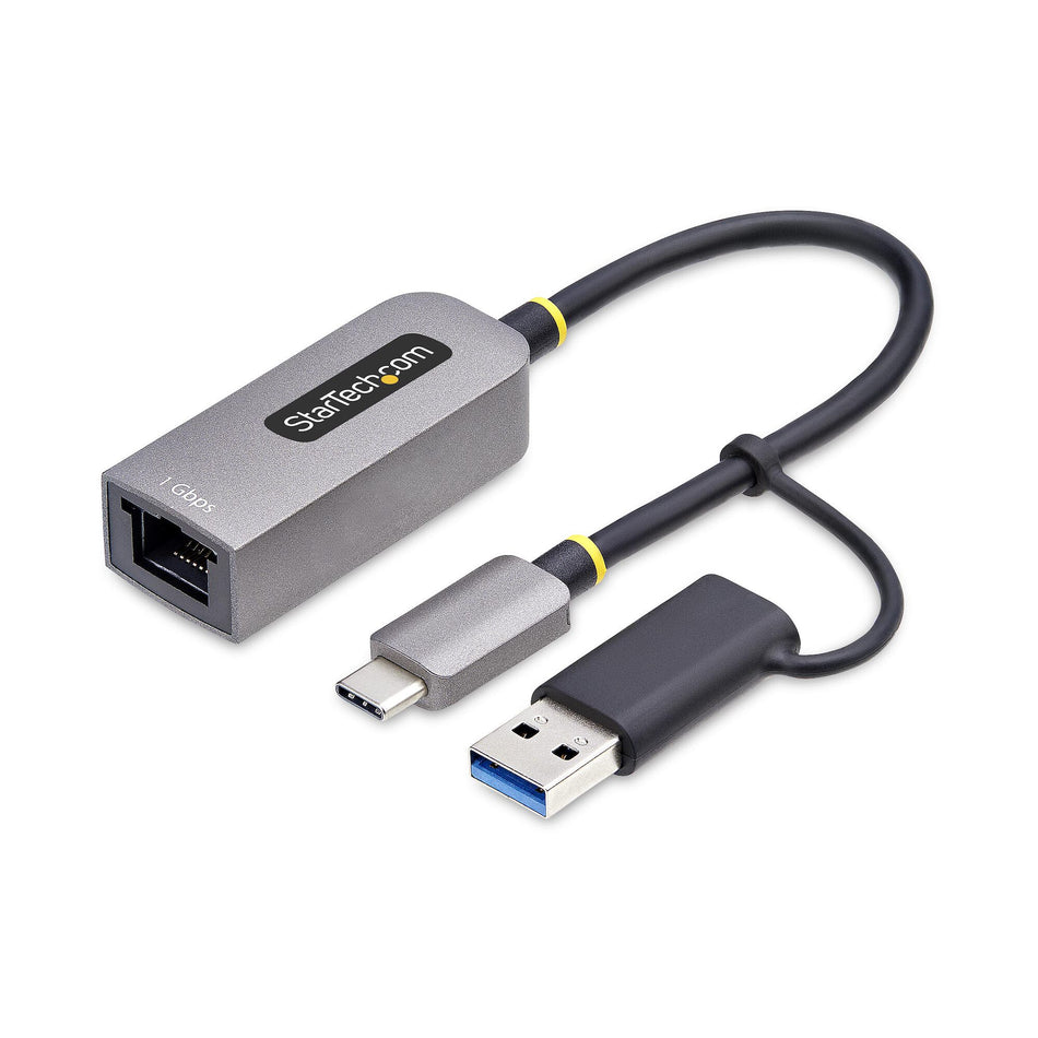 StarTech.com USB-C to Ethernet Adapter with USB-A Dongle, 10/100/1000Mbps, USB 3.0 to Gigabit Ethernet Network Adapter, 6in/15cm Attached Cable, USB GbE Adapter