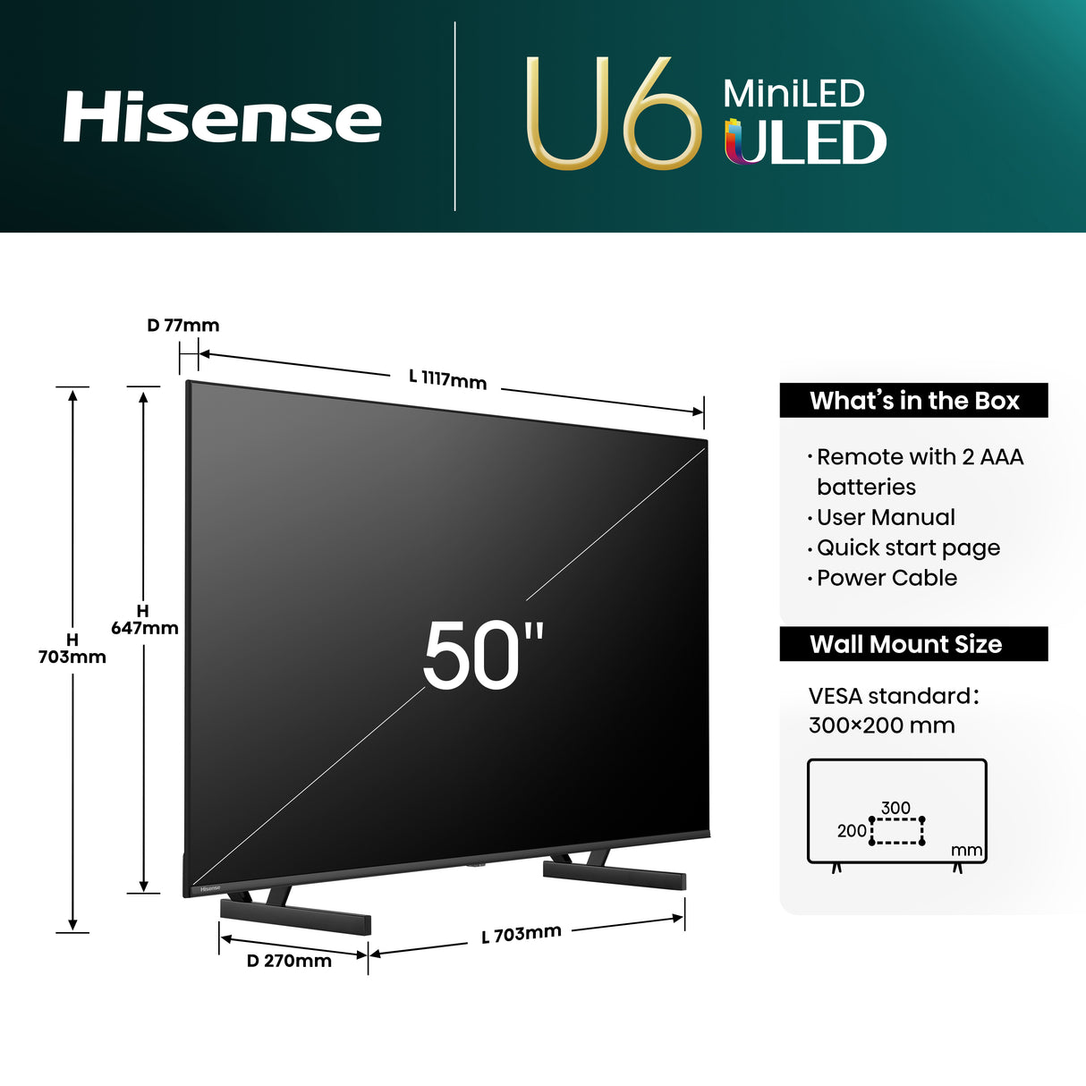 Hisense 50U6NQTUK TV 127 cm (50") 4K Ultra HD Smart TV Wi-Fi Grey 600 cd/m²