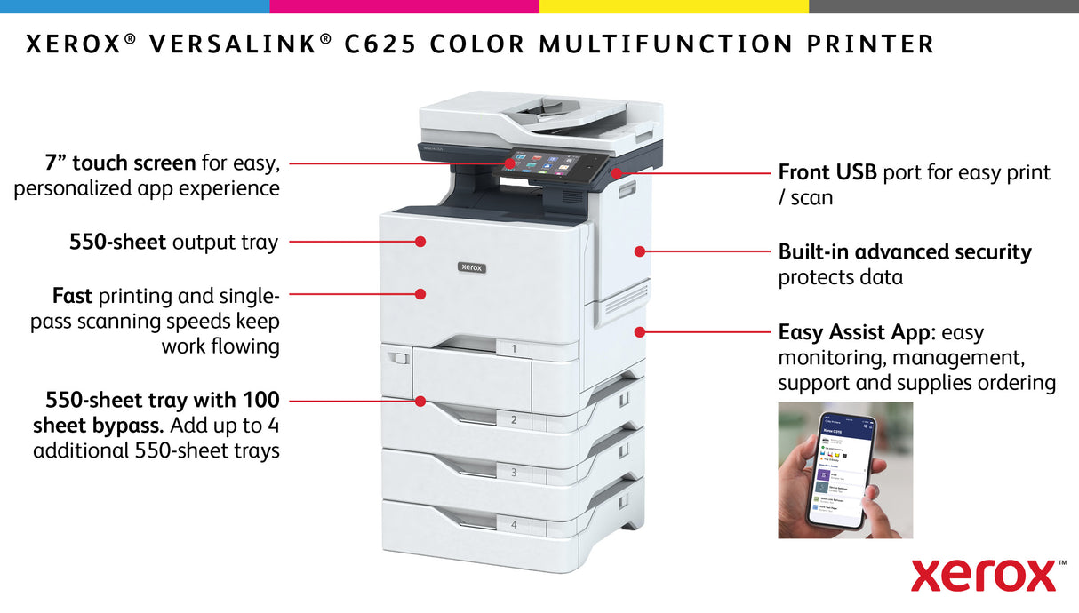 Xerox VersaLink C625 A4 50ppm Duplex Copy/Print/Scan/Fax PS3 PCL5e/6 2 Trays 650 Sheets