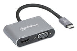 Manhattan USB-C Dock/Hub, Ports (x4): HDMI, USB-A, USB-C and VGA, With Power Delivery (87W) to USB-C Port (Note add USB-C wall charger and USB-C cable needed), All Ports can be used at the same time, Aluminium, Space Grey, Three Year Warranty, Retail Box