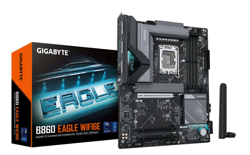 GIGABYTE B860 EAGLE WIFI6E Motherboard - Intel Core Ultra Series CPUs, 12+1+2+1 Phases VRM, up to 9066MHz DDR5, 1xPCIe 5.0 + 2xPCIe 4.0 M.2, 2.5GbE LAN, WIFI 6E, USB 3.2 Gen 2x2