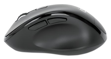 Manhattan Ergonomic Wireless Mouse, Right Handed, Adjustable 800/1200/1600dpi, 2.4Ghz (up to 10m), Six Button with Scroll Wheel, Combo USB=A and USB-C receiver, Black, AA battery (included), Three Year Warranty, Retail Box