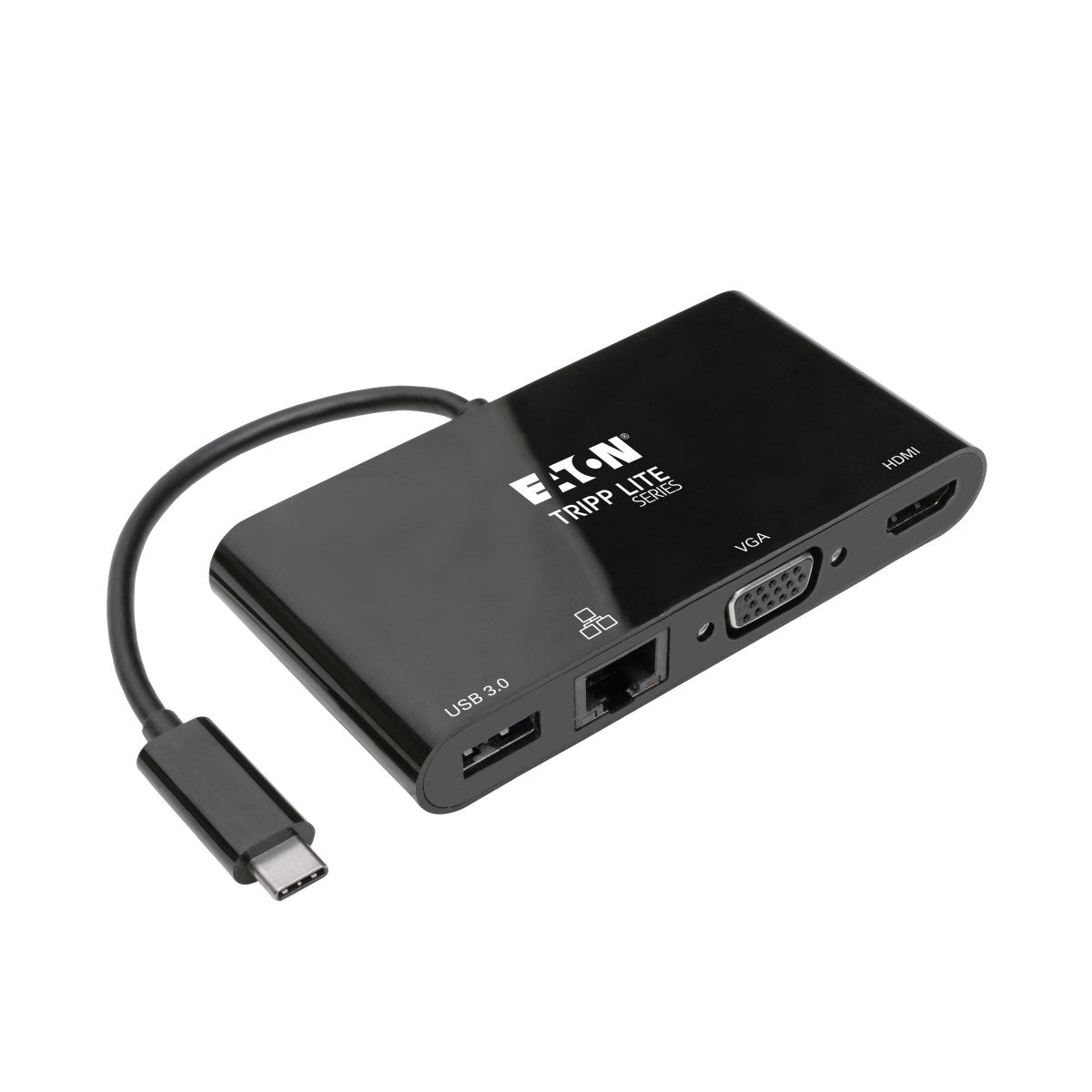 Tripp Lite U444-06N-HV4GUB USB-C Multiport Adapter - 4K HDMI, VGA, USB 3.x (5Gbps) Hub Port, GbE, HDCP, Black