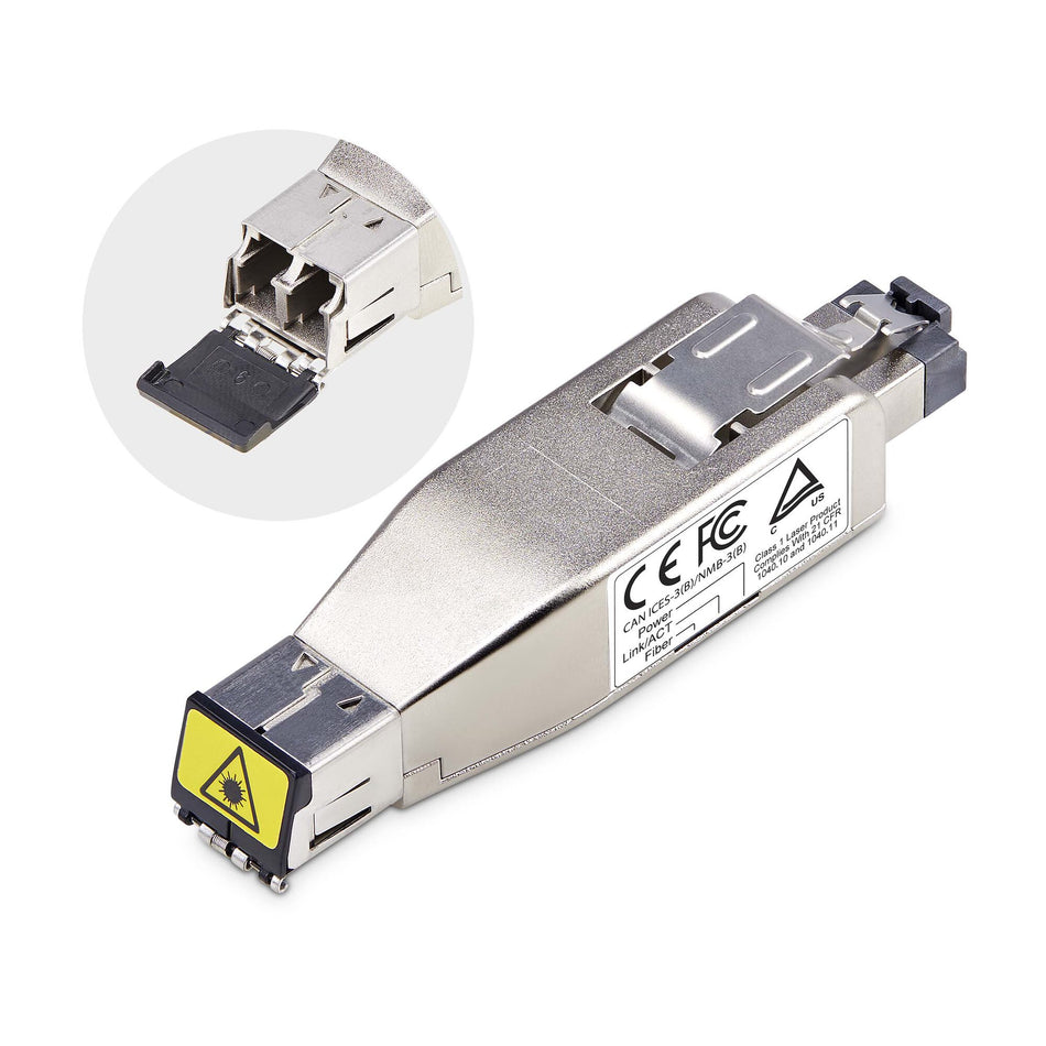 StarTech.com Gigabit Fiber to RJ45 Ethernet Media Converter Dongle, Optical Singlemode 10km/Multimode 800m, PoE Powered, Compact Design, Metal Housing, Micro Mini, TAA