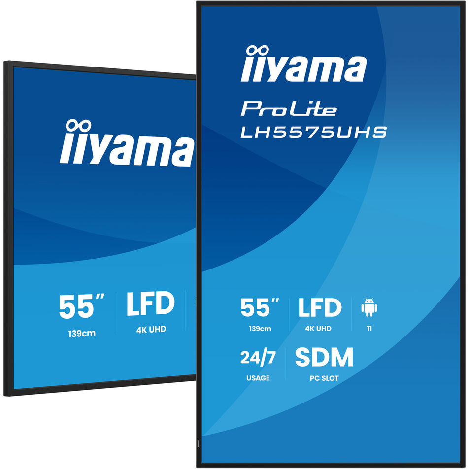 iiyama LH5575UHS-B2AG Signage Display Digital signage flat panel 138.7 cm (54.6") LCD Wi-Fi 500 cd/m² 4K Ultra HD Black Built-in processor Android 11 24/7