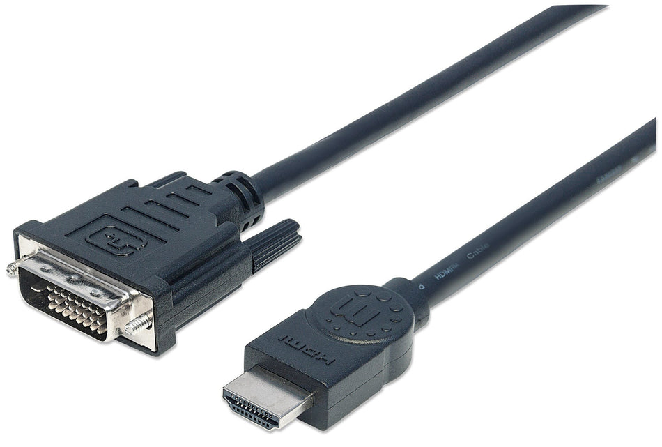 Manhattan HDMI to DVI-D 24+1 Cable, 3m, Male to Male, Black, Dual Link, Compatible with DVD-D, Lifetime Warranty, Equivalent to HDDVIMM3M