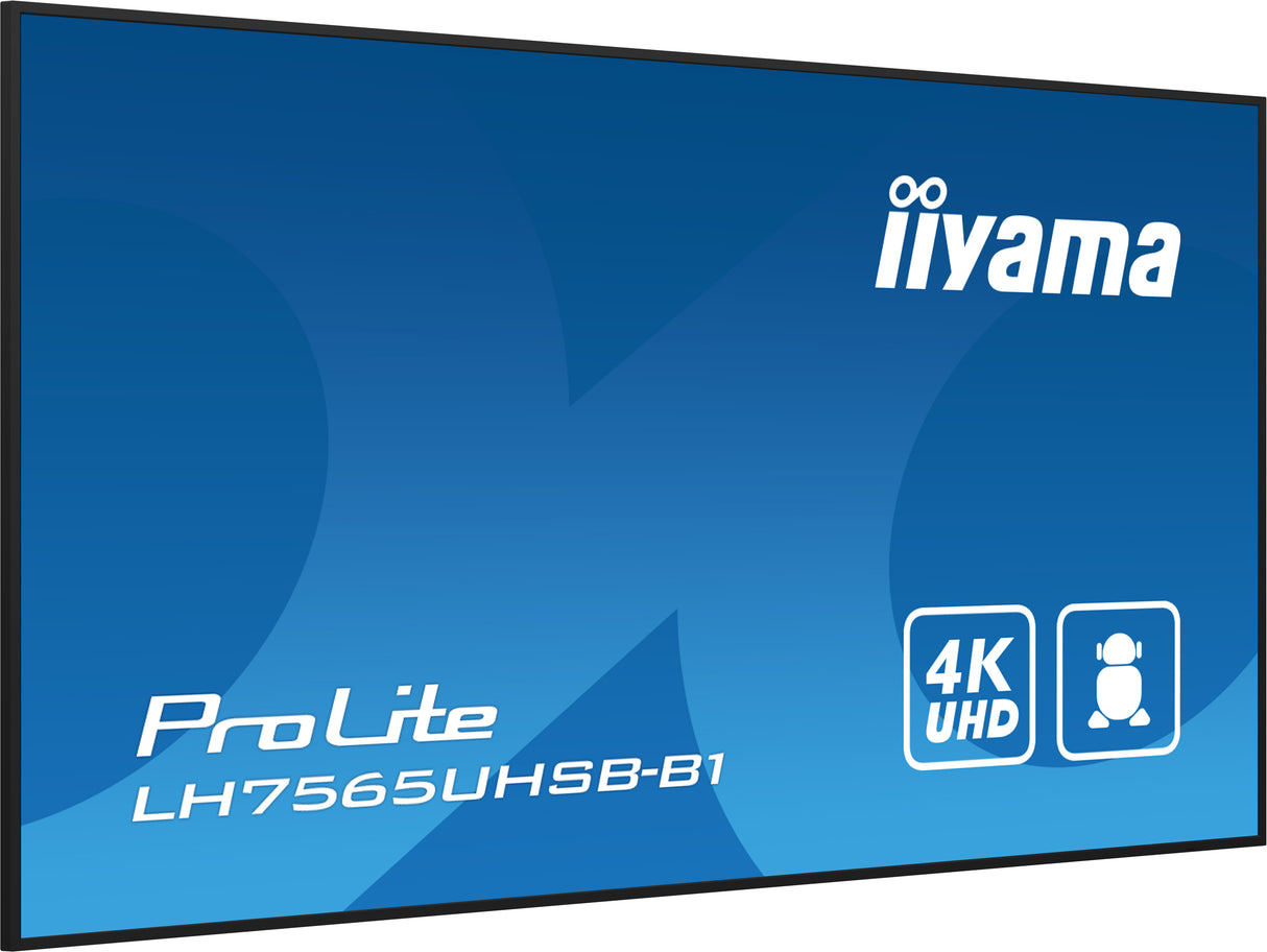 iiyama LH7565UHSB-B1 Signage Display Kiosk design 189.2 cm (74.5") LED Wi-Fi 800 cd/m² 4K Ultra HD Black Built-in processor Android 11 24/7