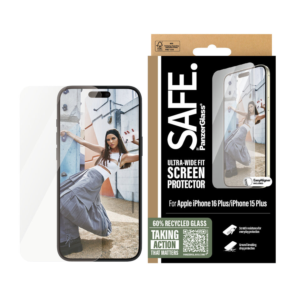 PanzerGlass SAFE. by ® Screen Protector iPhone 16 Plus | 15 Plus | Ultra-Wide Fit