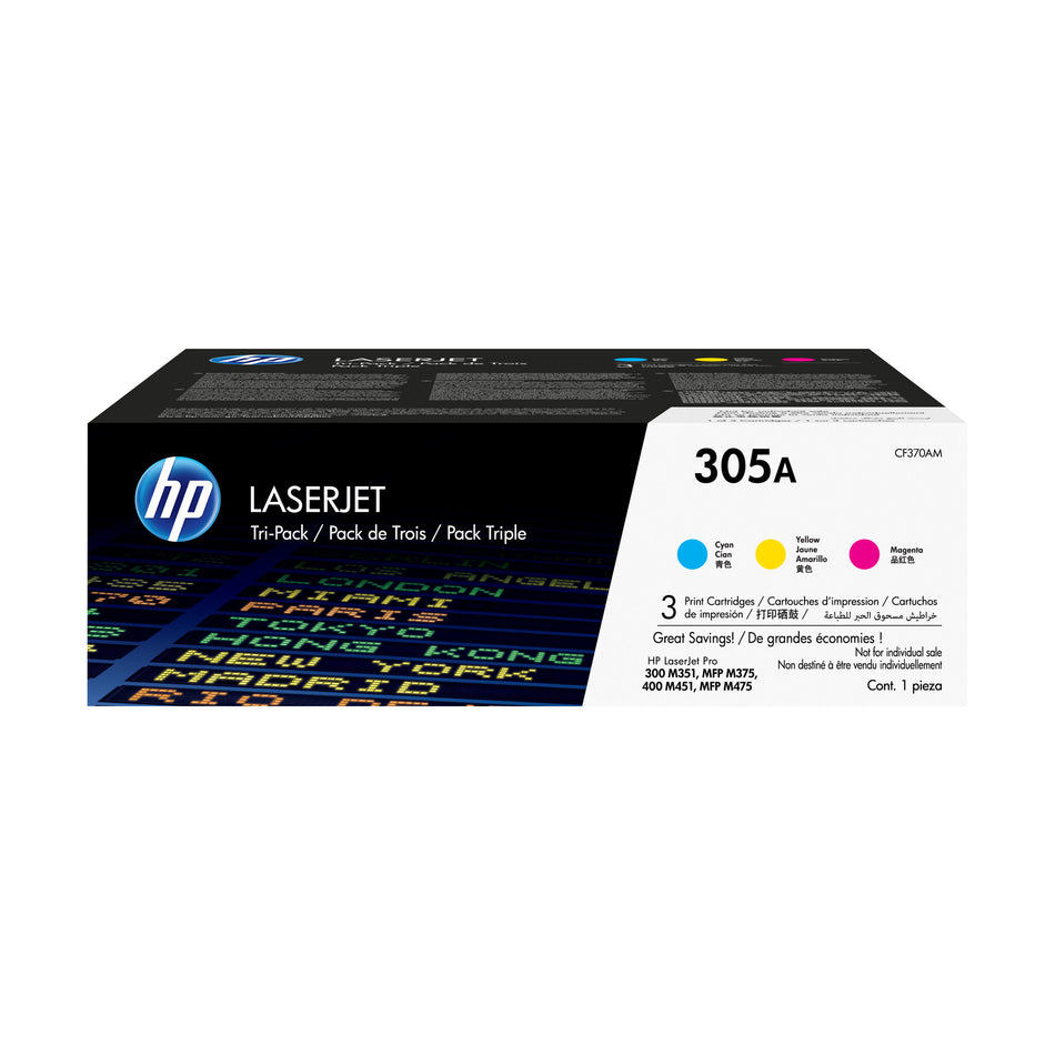 HP 305A 3-pack Cyan/Magenta/Yellow Original LaserJet Toner Cartridges