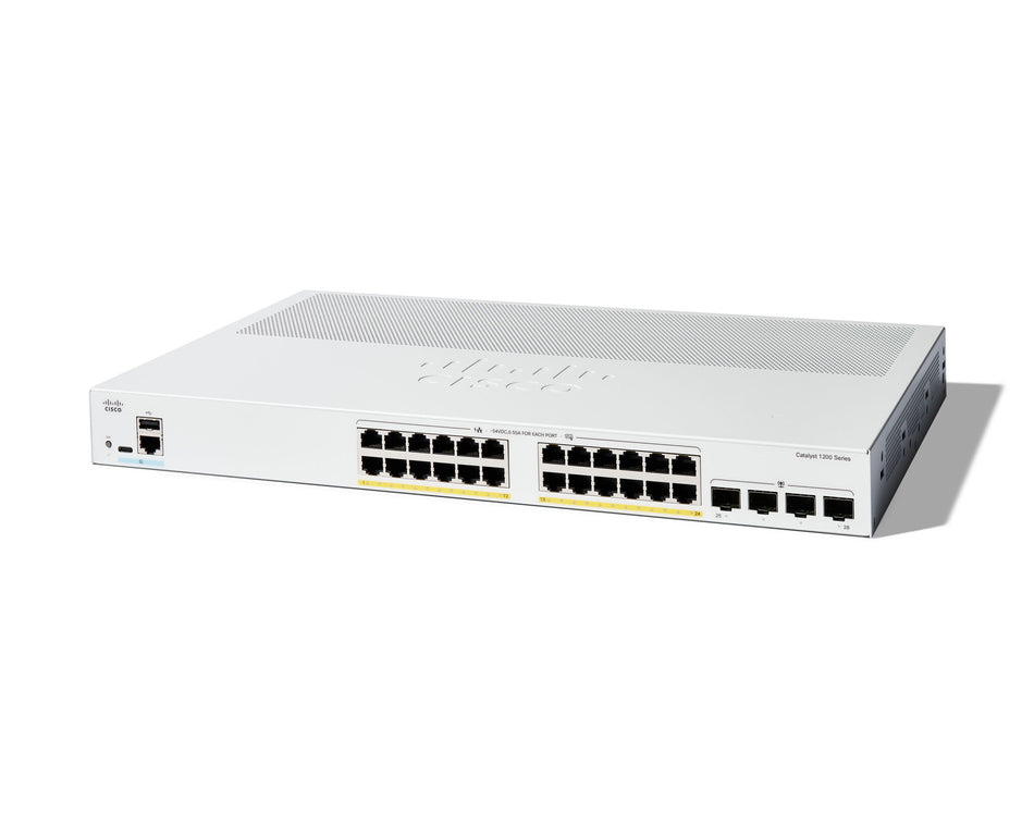 Cisco Catalyst 1200-24P-4G Smart Switch, 24 Port GE, PoE, 4x1GE SFP, Limited Lifetime Protection (C1200-24P-4G)