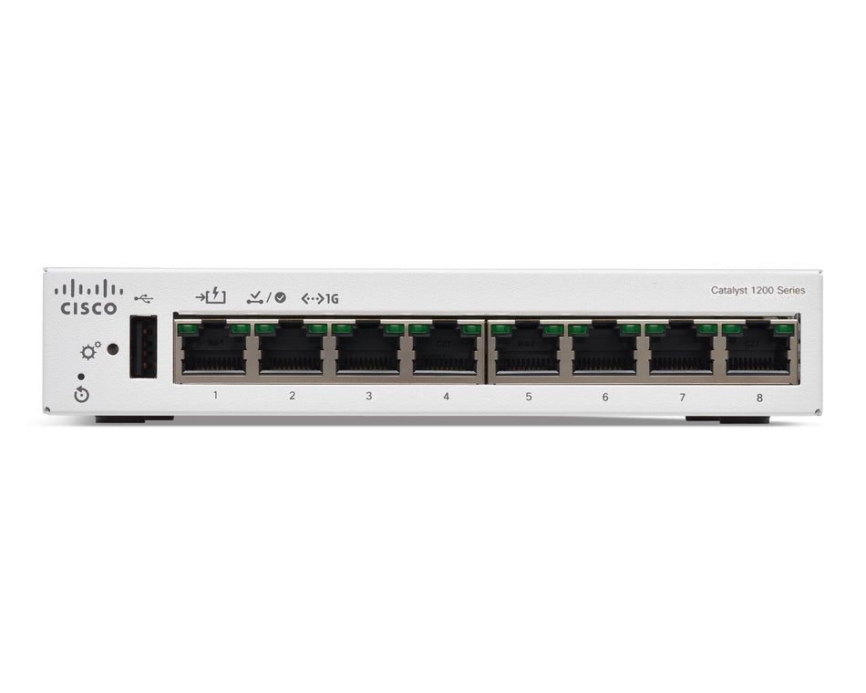 Cisco Catalyst 1200-8T-D Smart Switch, 8 Port GE, Ext PS, Desktop, Limited Lifetime Protection (C1200-8T-D)