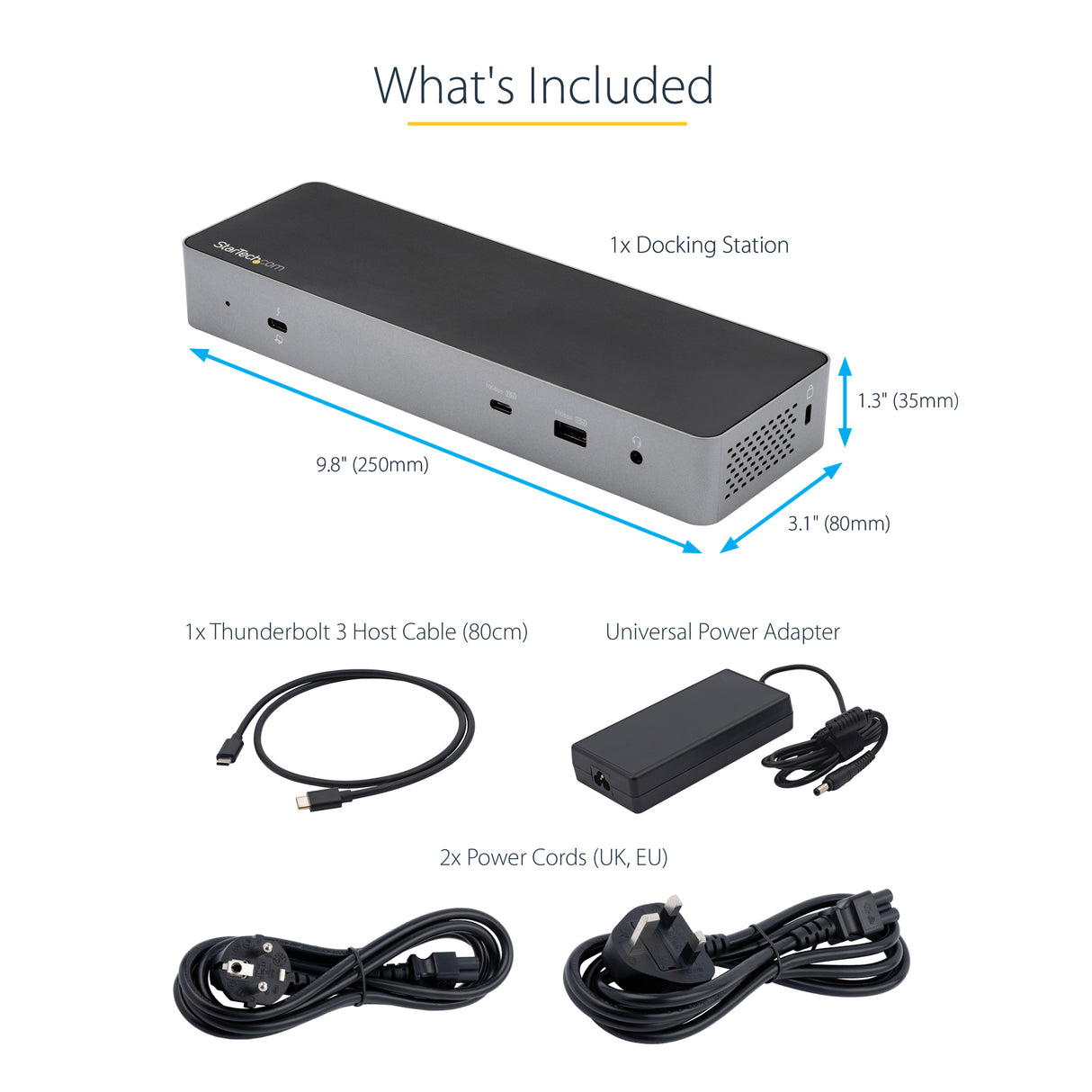 StarTech.com Thunderbolt 3 Dock w/ USB-C Host Compatibility - Dual 4K 60Hz DisplayPort 1.4 or Dual HDMI Monitors - Single 8K - TB3/USB-C Laptop Docking Station - 96W PD, 5xUSB - 10Gbps