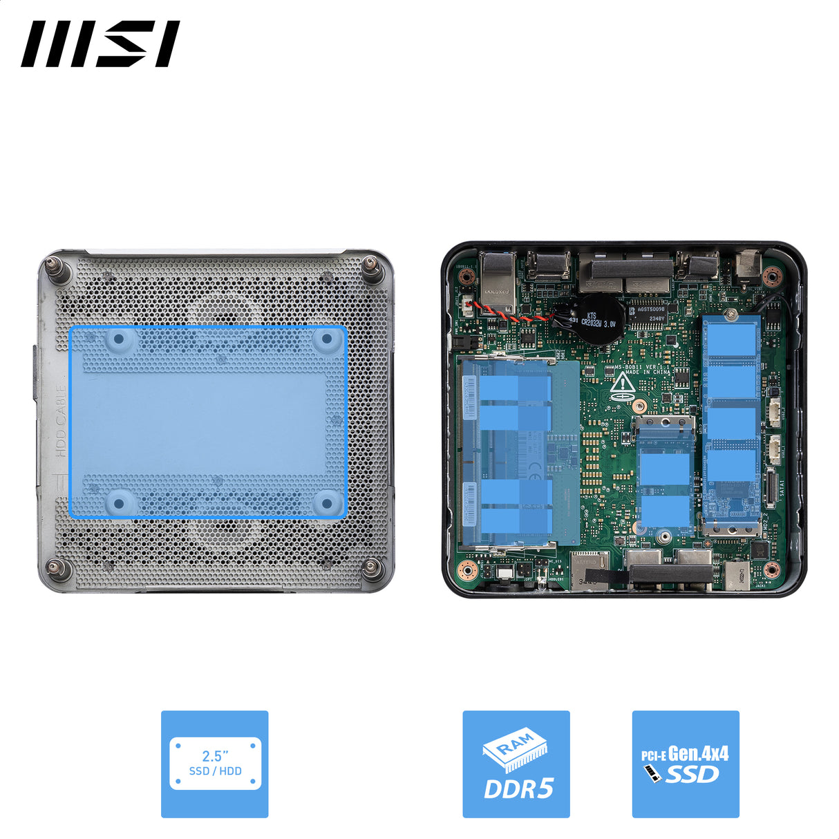 MSI Cubi NUC 1M Intel Core 3 100U Desktop PC, NUC, SFF, Mini Computer, HTPC, (8GB RAM, 512GB Storage, Windows 11 PRO), UHD Graphics/DDR5/Dual ThunderBolt 4/Dual HDMI/Dual LAN/WiFi 6E/BT 5.3/VESA