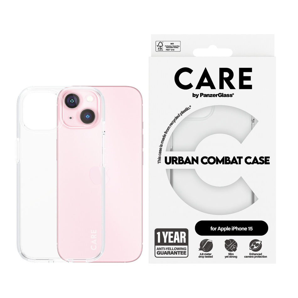 PanzerGlass CARE by ® Flagship Case Transparent Urban Combat w. Clear Frame iPhone 15