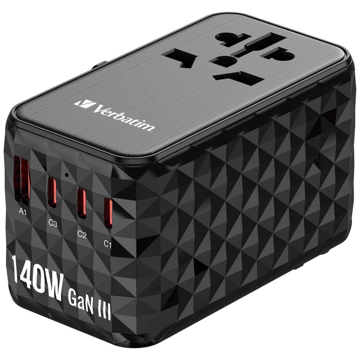 Verbatim UTA-10 140W GaN III Universal Travel Adapter with 2 x USB-C PD 3.1 & QC 4+, 1 x USB-C PD 3.0 & 1 x USB-A QC 3.0 ports