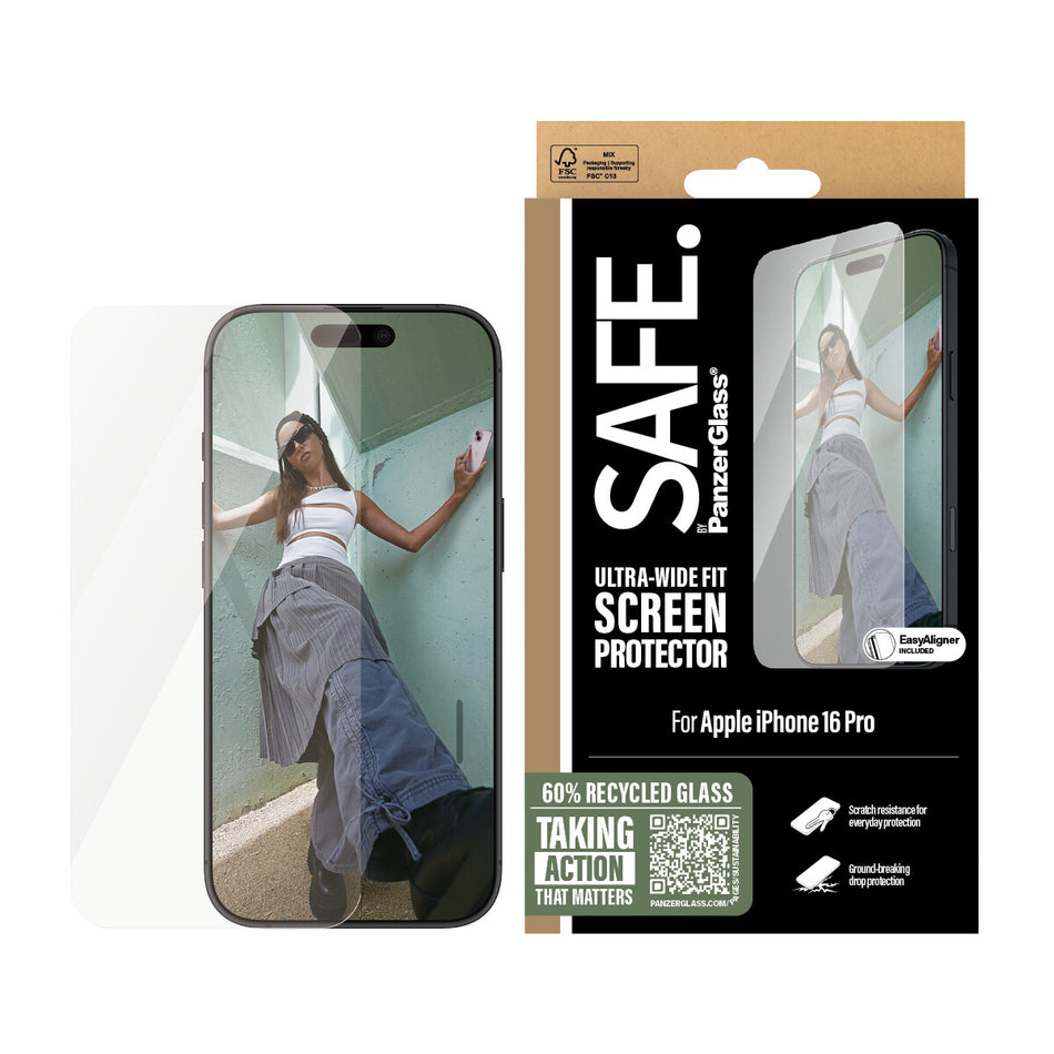 PanzerGlass SAFE. by ® Screen Protector iPhone 16 Pro | Ultra-Wide Fit